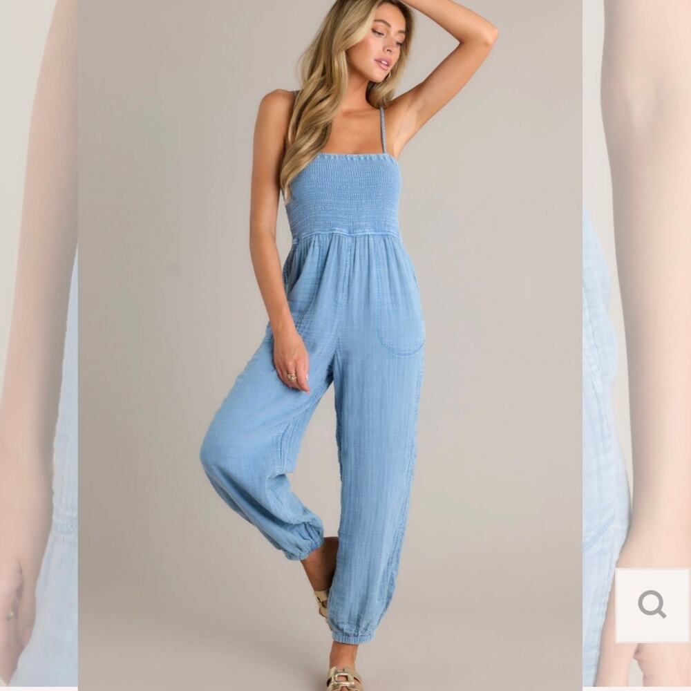 Z SUPPLY SANTOS Blue Indigo Gauze Jumpsuit Size M - Picture 4 of 6